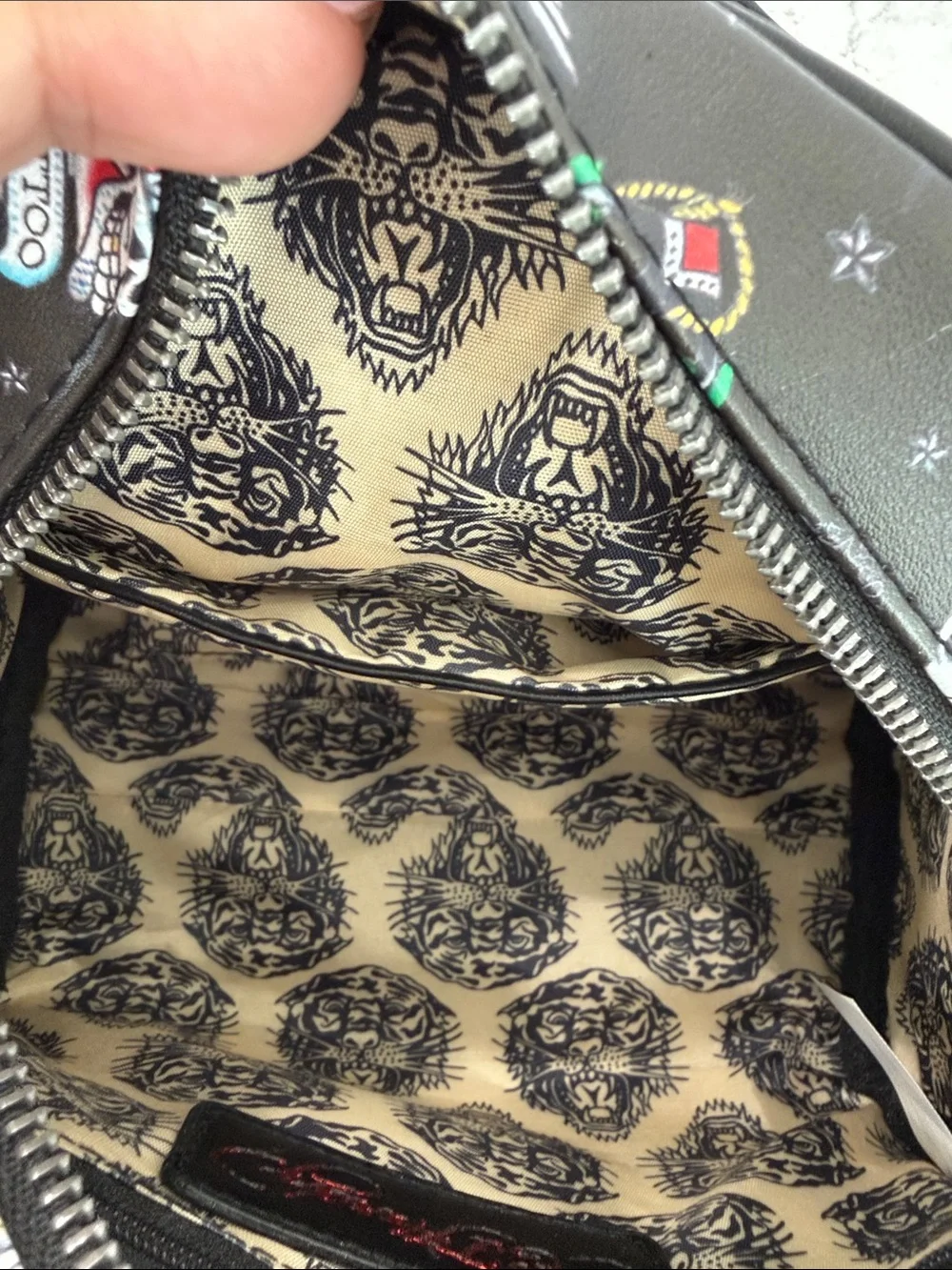 Ed Hardy Y2K Tattoo Flash Dome Satchel Crossbody Bag Black Skull Hardware